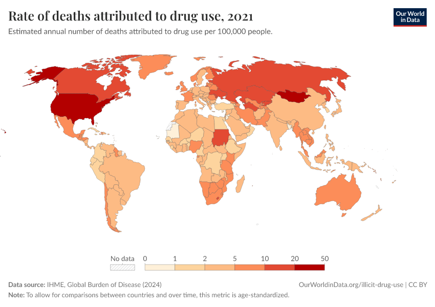 A thumbnail of the "Rate of deaths attributed to drug use" chart
